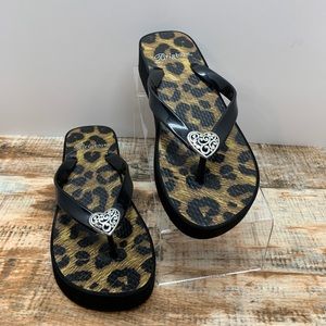 Brighton Brown Thongs Flip Flops Cheetah Footbed